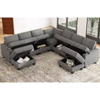 Canapé d'angle modulable 8 places en chenille Belffin en forme de U - Canapé convertible avec rangement caché et assemblage sans outils