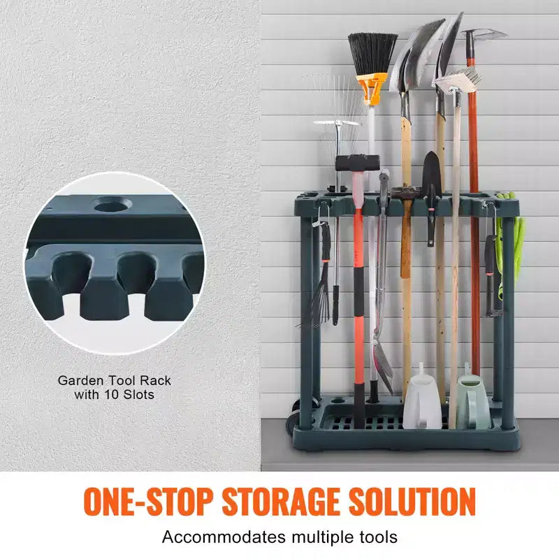 Organisateur d'outils de jardinage VEVOR, 10 emplacements, support de rangement vertical pour outils de jardin pour garage, peut contenir des outils à long manche/râteau/balai/pelle