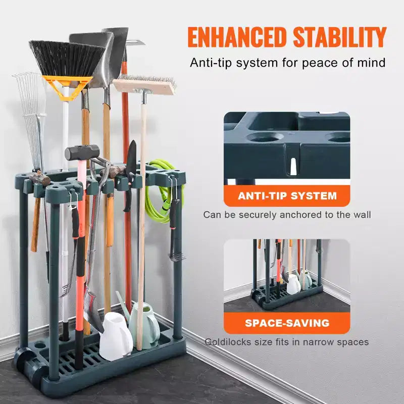 Organisateur d'outils de jardinage VEVOR, 10 emplacements, support de rangement vertical pour outils de jardin pour garage, peut contenir des outils à long manche/râteau/balai/pelle