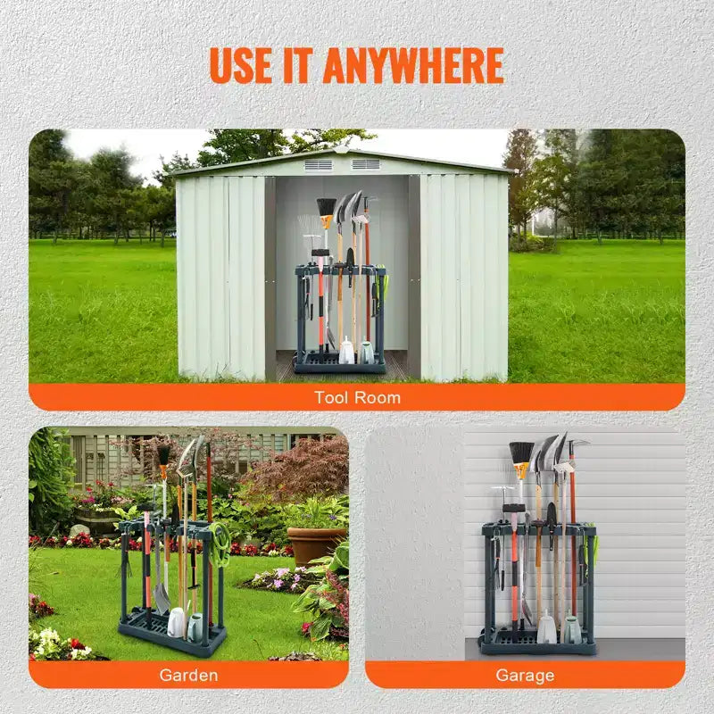 Organisateur d'outils de jardinage VEVOR, 10 emplacements, support de rangement vertical pour outils de jardin pour garage, peut contenir des outils à long manche/râteau/balai/pelle