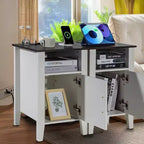 VEVOR Table d'appoint de ferme, lot de 2, table de chevet avec station de recharge, table d'appoint à 3 niveaux avec armoire de rangement, table d'appoint avec ports USB et prises