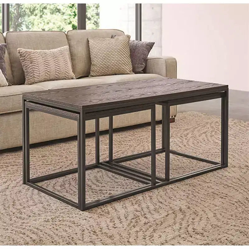 Table basse moderne gigogne en acier Interior Elements, ensemble de 3 pour le salon, marron, 48