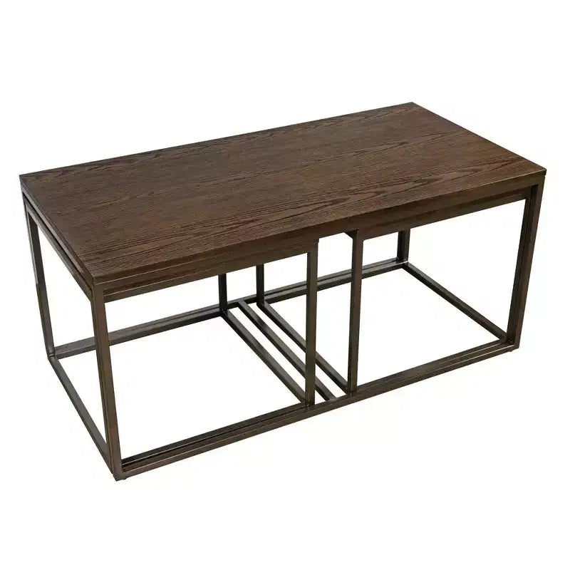Table basse moderne gigogne en acier Interior Elements, ensemble de 3 pour le salon, marron, 48