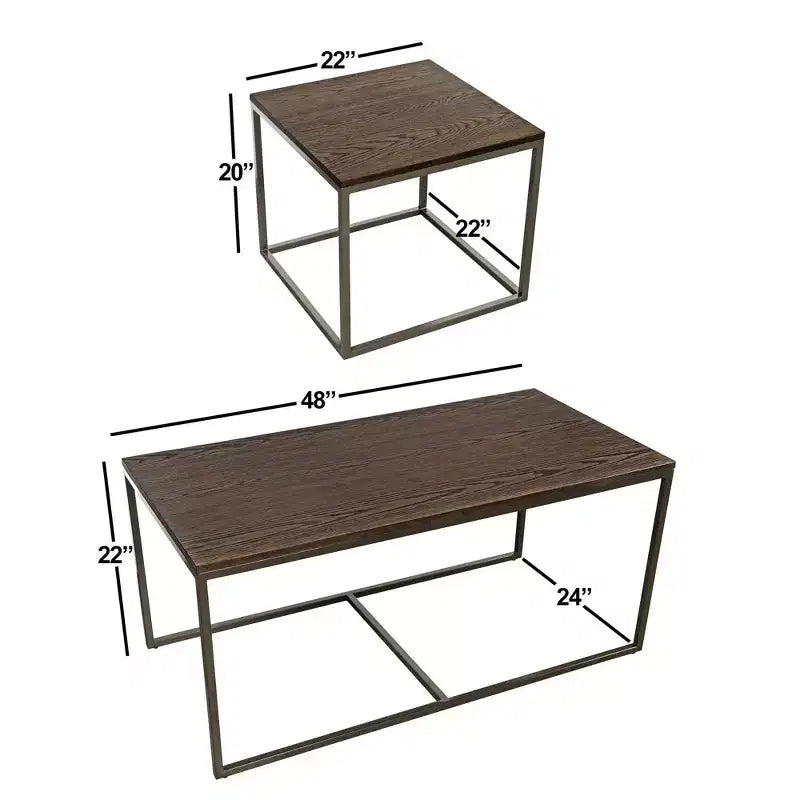Table basse moderne gigogne en acier Interior Elements, ensemble de 3 pour le salon, marron, 48