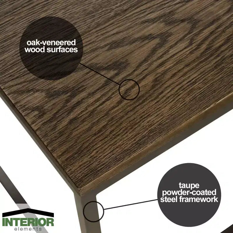 Table basse moderne gigogne en acier Interior Elements, ensemble de 3 pour le salon, marron, 48