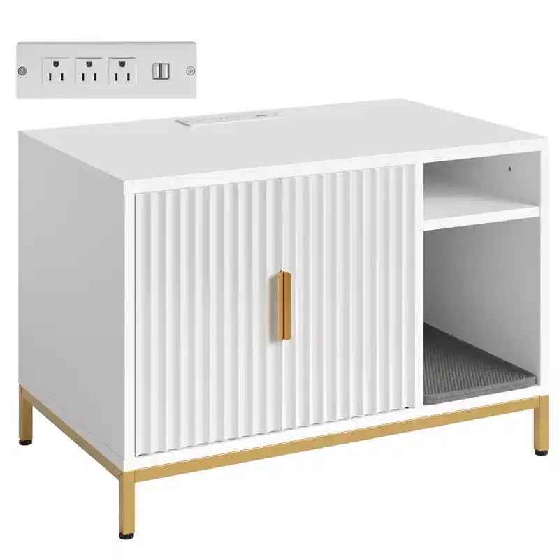 Bestier – Meuble Cache-Litière pour Chat avec Station de Recharge, Tapis de Litière et Toilettes pour Chat
