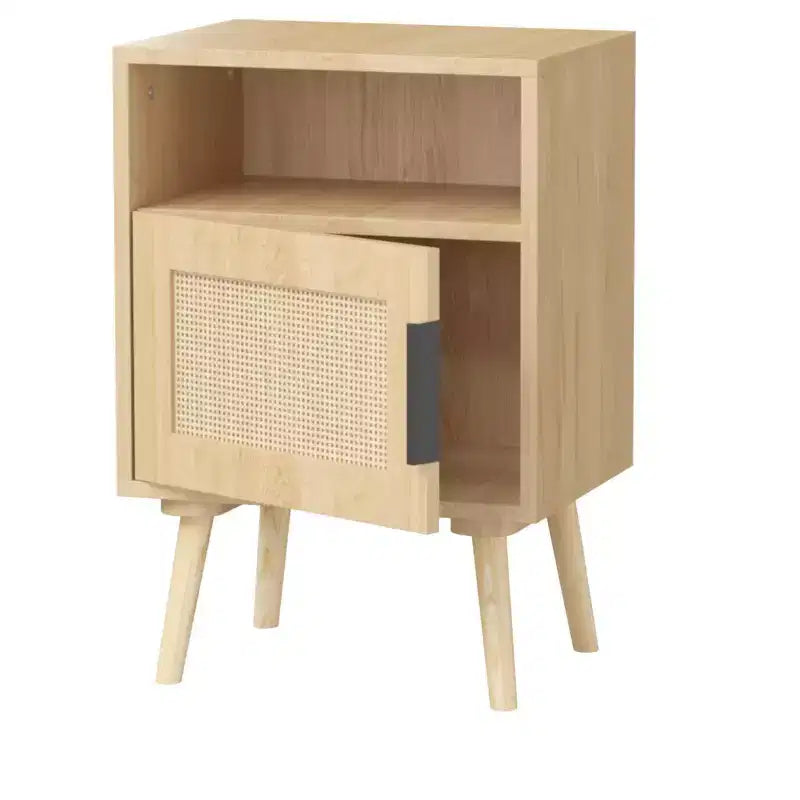 Table de chevet en rotin, table de chevet en bois, table d'appoint, table de chevet avec étagère ouverte, esthétique moderne et naturelle - ModernLuxe