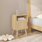 Table de chevet en rotin, table de chevet en bois, table d'appoint, table de chevet avec étagère ouverte, esthétique moderne et naturelle - ModernLuxe