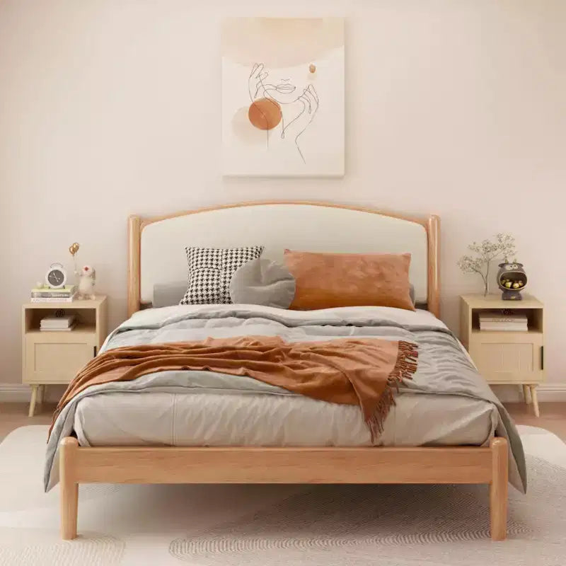 Table de chevet en rotin, table de chevet en bois, table d'appoint, table de chevet avec étagère ouverte, esthétique moderne et naturelle - ModernLuxe