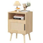 Table de chevet en rotin, table de chevet en bois, table d'appoint, table de chevet avec étagère ouverte, esthétique moderne et naturelle - ModernLuxe