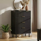 Commode à 5 tiroirs cannelée pour chambre à coucher, commode moderne en bois avec tiroirs larges