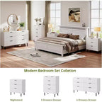 Commode à 5 tiroirs cannelée pour chambre à coucher, commode moderne en bois avec tiroirs larges