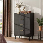 Commode à 5 tiroirs cannelée pour chambre à coucher, commode moderne en bois avec tiroirs larges