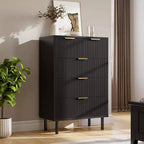 Commode à 5 tiroirs cannelée pour chambre à coucher, commode moderne en bois avec tiroirs larges