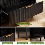 Commode à 5 tiroirs cannelée pour chambre à coucher, commode moderne en bois avec tiroirs larges