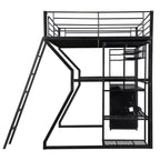 GDFStudio Susan Lit mezzanine en métal pleine taille avec poste de travail intégré, armoire ouverte, LED et port de charge