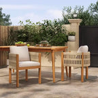 MAYEERTY Lot de 2 chaises de patio en bois d'acacia avec accoudoirs en corde et coussins en mousse imperméables, capacité de 180 kg