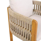 MAYEERTY Lot de 2 chaises de patio en bois d'acacia avec accoudoirs en corde et coussins en mousse imperméables, capacité de 180 kg