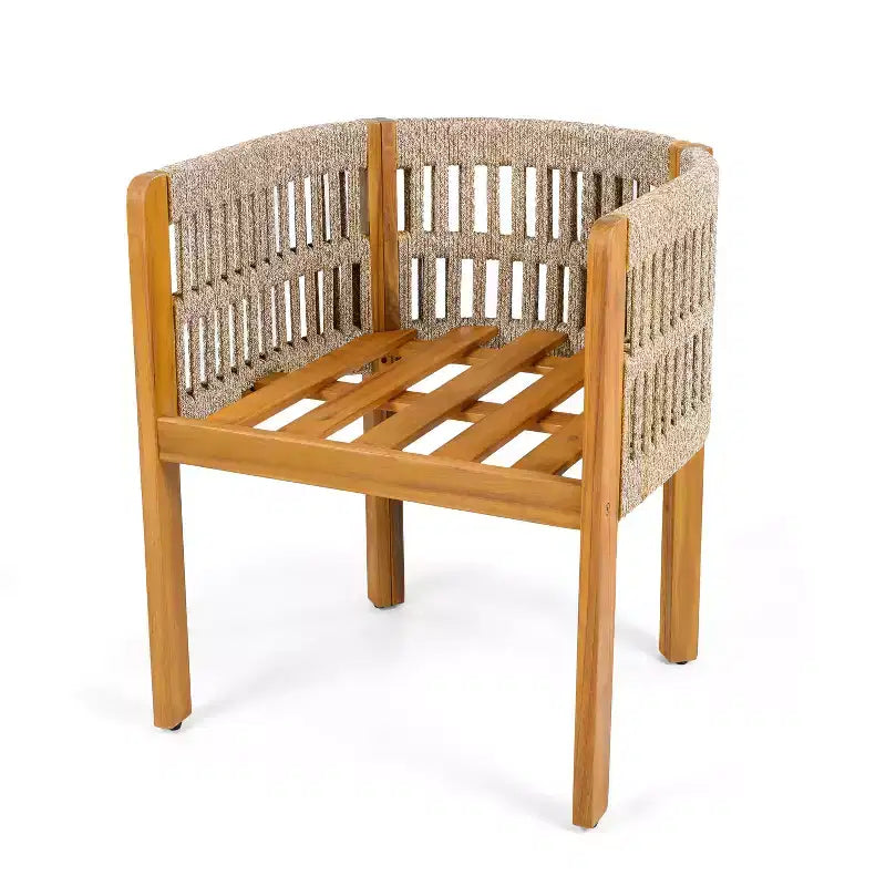 MAYEERTY Lot de 2 chaises de patio en bois d'acacia avec accoudoirs en corde et coussins en mousse imperméables, capacité de 180 kg