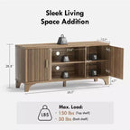 Meuble TV Mid-Century Modern pour téléviseurs de 32 à 65 pouces, portes cannelées, placards de rangement, étagères, noyer