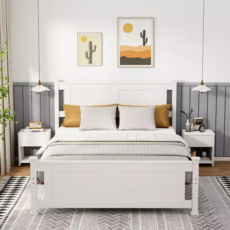 Cadre de lit en bois Karl Home Queen Size avec tête de lit blanc