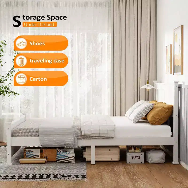 Cadre de lit en bois Karl Home Queen Size avec tête de lit blanc
