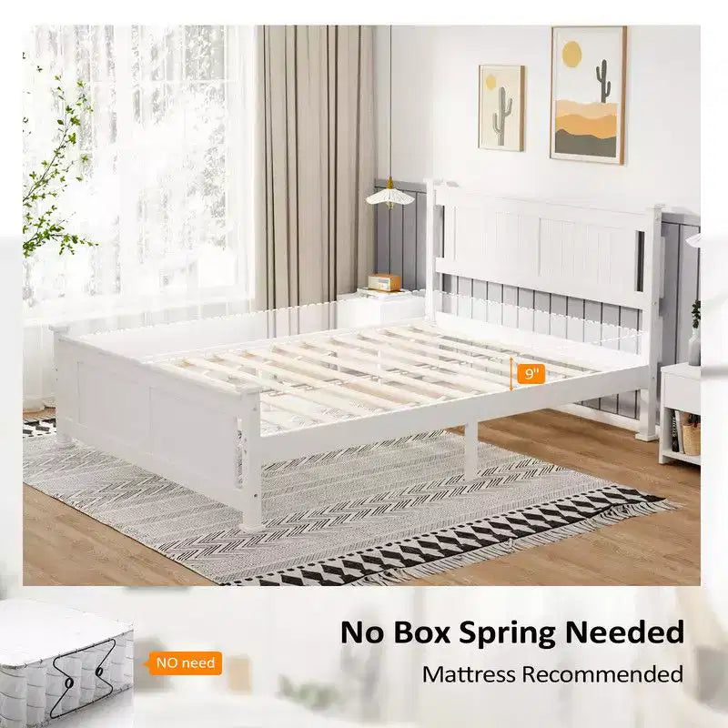 Cadre de lit en bois Karl Home Queen Size avec tête de lit blanc