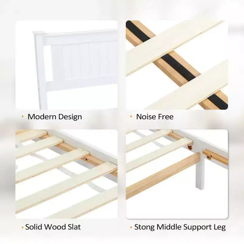 Cadre de lit en bois Karl Home Queen Size avec tête de lit blanc
