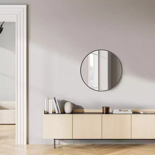 Miroir de salle de bain rond de 50 cm, miroir mural en aluminium à placer au-dessus du lavabo avec revêtement antirouille, noir
