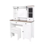 Coiffeuse Okak avec lumières, coiffeuse de ferme avec miroir et lumières, coiffeuse de 106 cm de large avec 4 tiroirs et 1 armoire