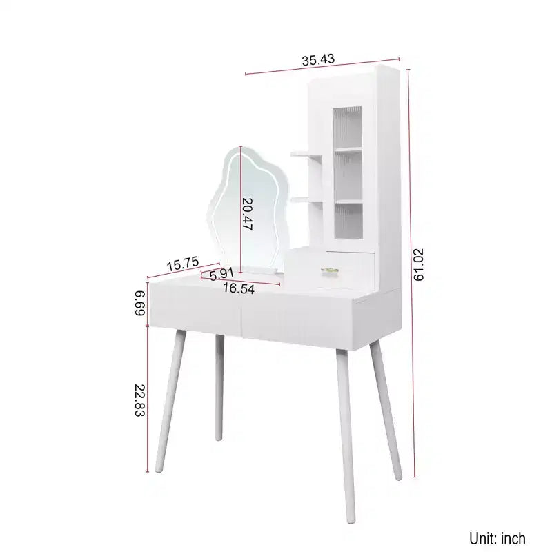 Coiffeuse Okak avec lumières, Coiffeuse avec miroir et lumières, Miroir de maquillage avec lumières, Coiffeuse avec 3 tiroirs