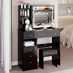 Okak Ensemble Table de Maquillage et Chaise avec Rangement Grande Capacité, Table de Maquillage de 37 Pouces avec Tiroir Gauche et Miroir LED Tactile Extra Large, Noir
