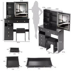 Okak Ensemble Table de Maquillage et Chaise avec Rangement Grande Capacité, Table de Maquillage de 37 Pouces avec Tiroir Gauche et Miroir LED Tactile Extra Large, Noir