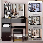 Okak Ensemble Table de Maquillage et Chaise avec Rangement Grande Capacité, Table de Maquillage de 37 Pouces avec Tiroir Gauche et Miroir LED Tactile Extra Large, Noir