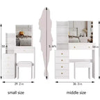 Coiffeuse Okak avec miroir éclairé et ensemble de table, petite coiffeuse de 74,2 cm de large pour petits espaces avec rangement multicouche grande capacité, blanc