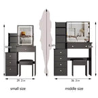 Okak Coiffeuse et chaise, petite coiffeuse de 74,2 cm pour table de chevet gauche avec grand miroir LED coulissant à commande tactile, noir
