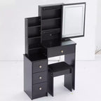 Okak Coiffeuse et chaise, petite coiffeuse de 74,2 cm pour table de chevet gauche avec grand miroir LED coulissant à commande tactile, noir
