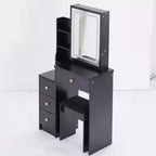 Okak Coiffeuse et chaise, petite coiffeuse de 74,2 cm pour table de chevet gauche avec grand miroir LED coulissant à commande tactile, noir
