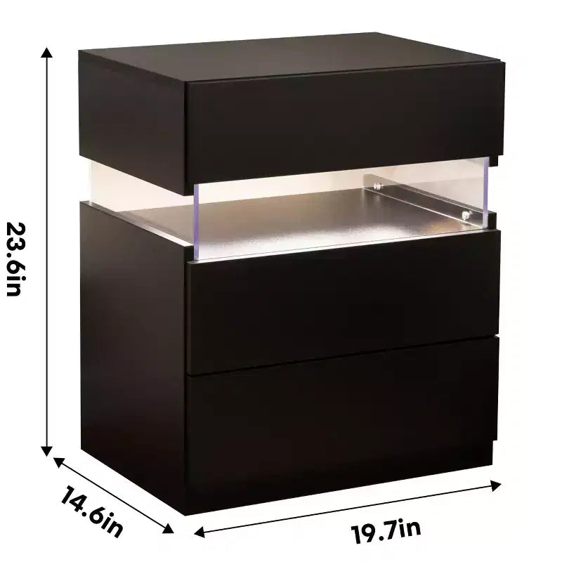Commode à 3 tiroirs Okak LED pour chambre à coucher, tables de chevet LED en acrylique, tables d'appoint modernes avec tiroirs, mobilier de chambre à coucher.