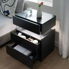 Commode à 3 tiroirs Okak LED pour chambre à coucher, tables de chevet LED en acrylique, tables d'appoint modernes avec tiroirs, mobilier de chambre à coucher.