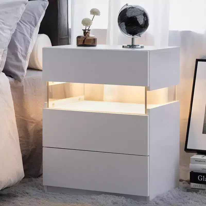 Okak LED 3 Drawer Dresser for Bedroom,Acrylic Board LED Bedside Tables,Modern End Tables with Drawers,Bedroom Furniture