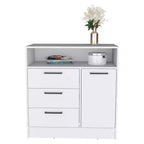 Commode à 3 tiroirs Okak avec 1 armoire de rangement à porte et 1 étagère, commode de rangement spacieuse pour salon, chambre à coucher, entrée, blanche