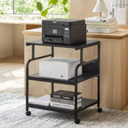VECELO Printer Stand, 3-Tier Rolling Cart with 5-Level Adjustable Shelves & Lockable Wheels, Black
