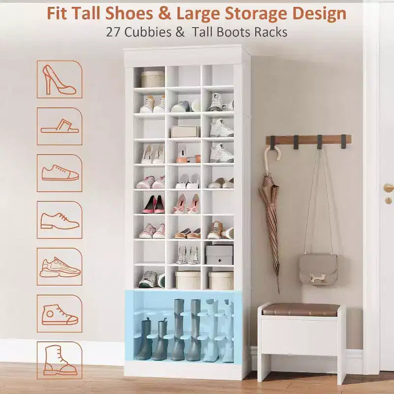 Meuble d'entrée 4-en-1 Acekool avec banc, 15 niches à chaussures et 5 patères, rangement de chaussures d'entrée avec assise et porte-manteau, finition grise