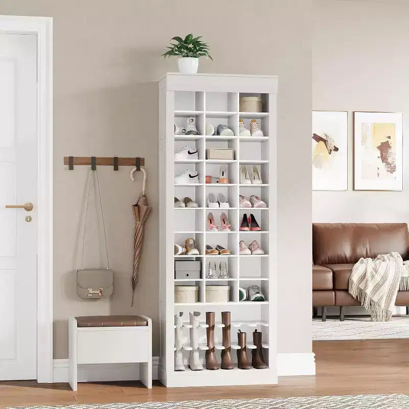 Meuble d'entrée 4-en-1 Acekool avec banc, 15 niches à chaussures et 5 patères, rangement de chaussures d'entrée avec assise et porte-manteau, finition grise