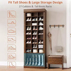 Meuble d'entrée 4-en-1 Acekool avec banc, 15 niches à chaussures et 5 patères, rangement de chaussures d'entrée avec assise et porte-manteau, finition grise