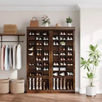 Meuble d'entrée 4-en-1 Acekool avec banc, 15 niches à chaussures et 5 patères, rangement de chaussures d'entrée avec assise et porte-manteau, finition grise