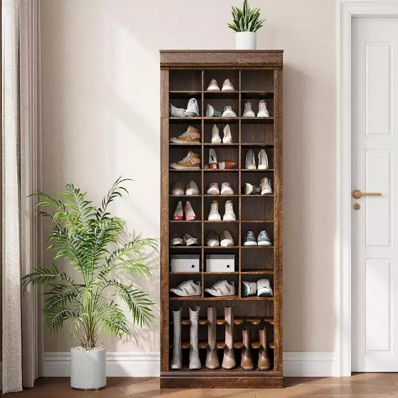 Meuble d'entrée 4-en-1 Acekool avec banc, 15 niches à chaussures et 5 patères, rangement de chaussures d'entrée avec assise et porte-manteau, finition grise