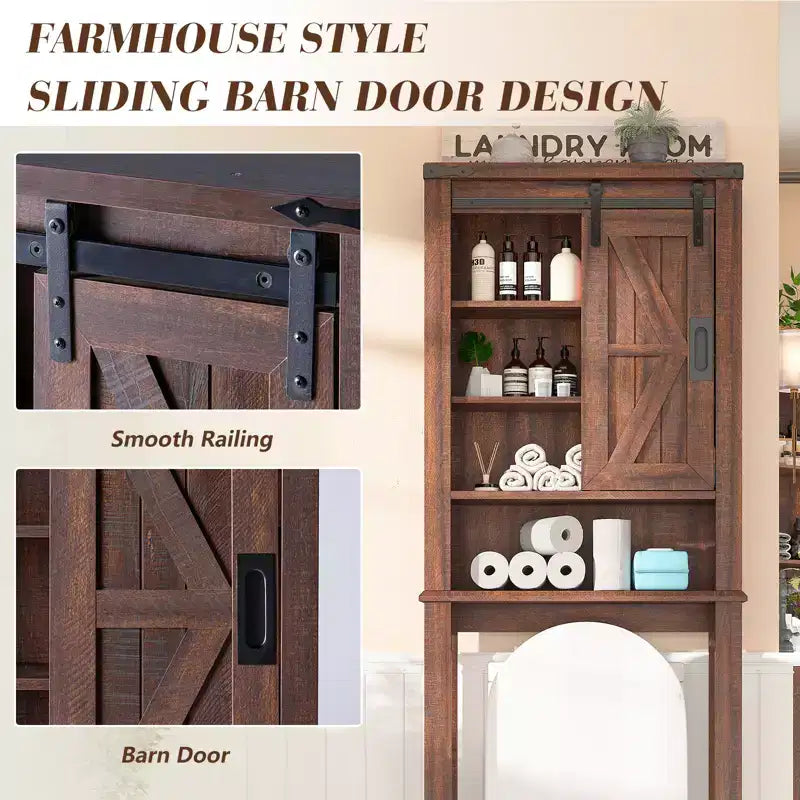 AMERLIFE Armoire de rangement de salle de bain de ferme de 172,7 cm de haut avec porte coulissante de grange et étagères réglables, bois de grange récupéré