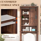 AMERLIFE Armoire de rangement de salle de bain de ferme de 172,7 cm de haut avec porte coulissante de grange et étagères réglables, bois de grange récupéré